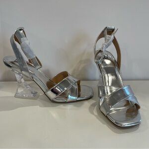 NY&C‎ Silver Criss Cross Clear Heel Sandal Party Shoe Women's Size 8